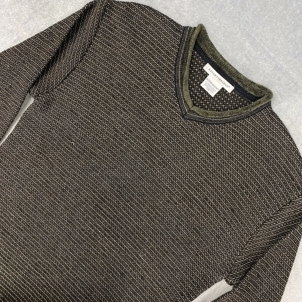 Vintage Knightsbridge Sweater Mens Size M Brown Chenille Roll V Neck 90s Grandpa